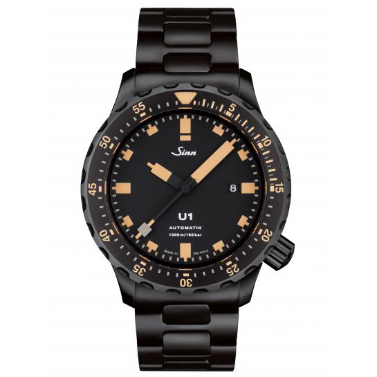 Sinn U1S E Submarine Steel -rannekello / musta teräs 1010.023