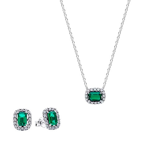 Pandora Rectangular Sparkling Green Halo korusetti