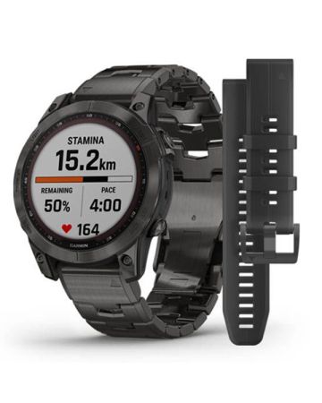 Garmin Fenix 7 Sapphire Solar, Hiilenharmaa DLC-titaani ja hiilenharmaa ilmastoitu DLC-titaanihihna 010-02540-39-0
