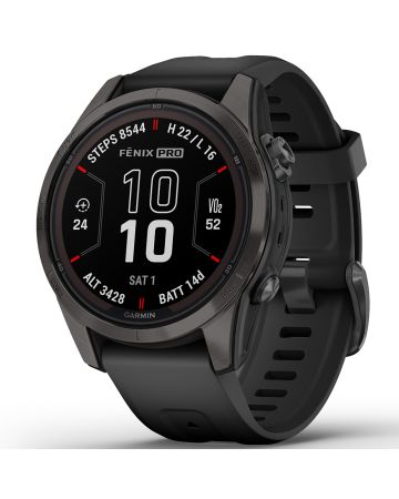 Garmin fēnix 7S Pro - Sapphire Solar Edition Hiilenharmaa DLC-pinnoitettu titaani  ja musta ranneke 010-02776-11-1