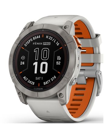 Garmin fēnix 7X Pro - Sapphire Solar Edition on Titaani ja sumunharmaa/oranssi ranneke 010-02778-15-1