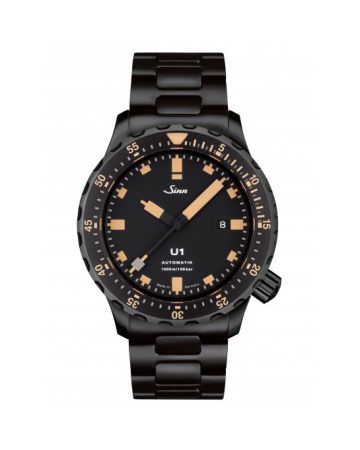 Sinn U1S E Submarine Steel -rannekello / musta teräs 1010.023-1