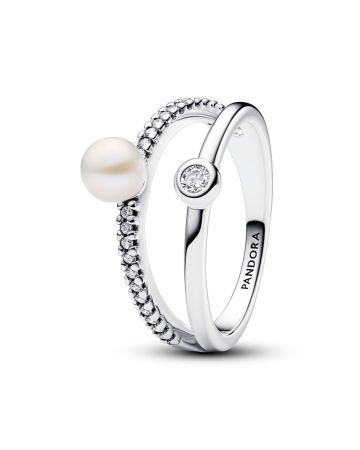 Pandora Treated Freshwater Cultured Pearl & Pavé Double Band sormus 193147C01-1