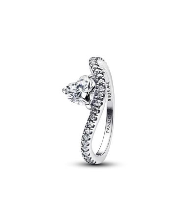 Pandora Wavy Pavé Heart sormus 193661C01-1