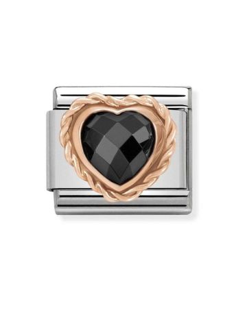 NOM TER/ 9K ROSE FACETED HEART BLACK