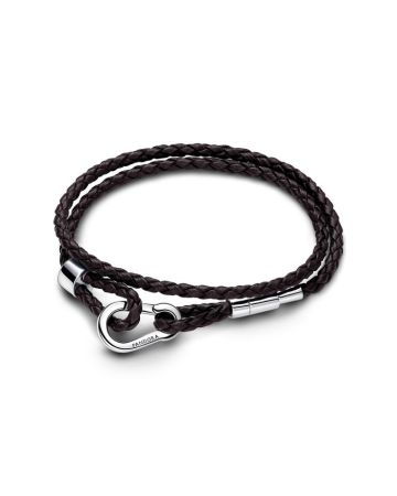 Pandora Moments Brown Braided Double Leather rannekoru 593338C01-D2