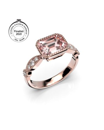 Festive Rosette Morganiitti timanttisormus, punakulta 652-136-PK