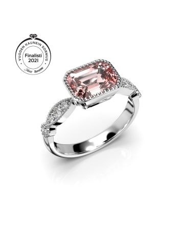 Festive Rosette Morganiitti timanttisormus, valkokulta 652-136-VK