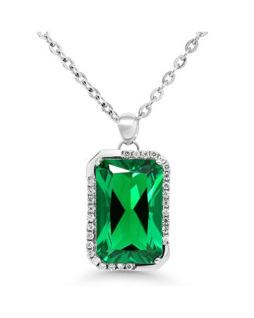 Hopeinen kaulakoru / vihreä kivi BOL-N2705Zvi/40-45cm-1