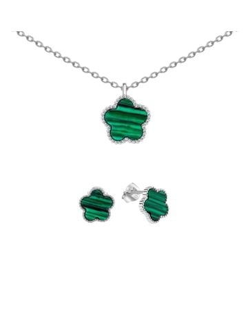 Silberschmuckset, grüne Blume