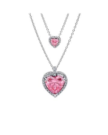 Pandora Pink Elevated Hearts Halsketten-Set