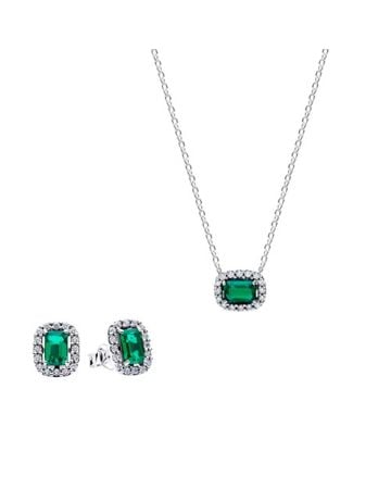 Pandora Rectangular Sparkling Green Halo Schmuckset