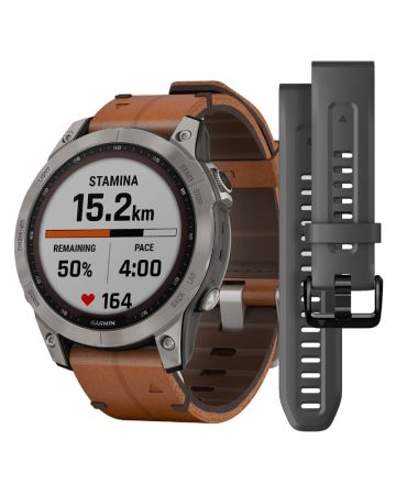 Garmin Fenix 7 Sapphire Solar, Titaani ja ruskea nahkahihna 010-02540-31