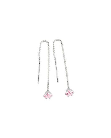 Hopeiset ketjukorvakorut, vaaleanpunainen zirkonia H 462 PINKKI
