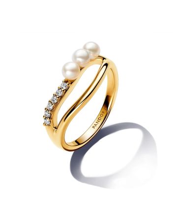 Pandora Treated Freshwater Cultured Pearl & Organically Shaped Double Band sormus 163258C01-3