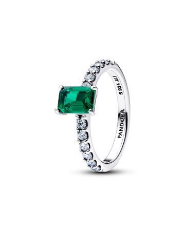 Pandora Rectangular Sparkling Green Halo ring 194506C01