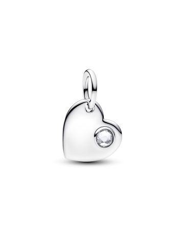 Pandora April Engravable Heart White Stone Dangle Charm hela 794295C04