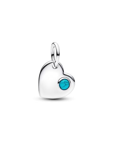 Pandora December Engravable Turquoise Blue Stone Heart Dangle Charme 794295C12
