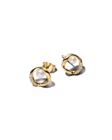 Pandora Organically Shaped Pavé Circle & Treated Freshwater Cultured Pearl Stud Ohrringe 264662C01