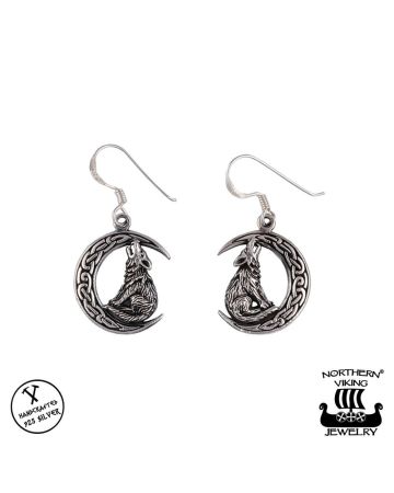 Northern Viking Jewelry Moon Wolf -korvakorut NVJKK034