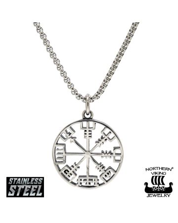 Northern Viking Jewelry Viikinkikompassi Vegvisir -kaulakoru NVJRS079