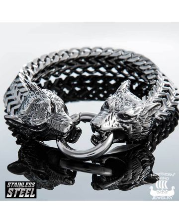 Northern Viking Jewelry Wolf Head -rannekoru NVJRA007