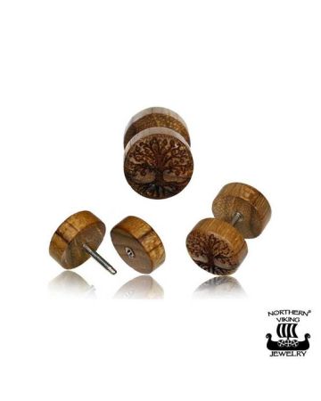 Northern Viking Jewelry Teak Wood Tree Of Life -korvakorut NVJKK001