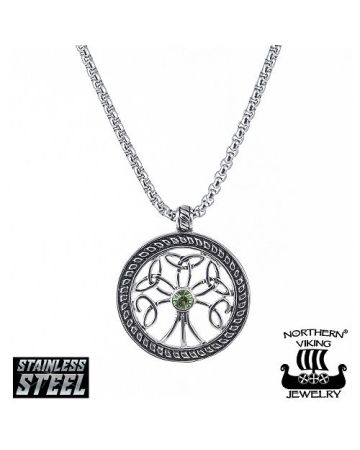 Northern Viking Jewelry  Green Cz Tree of Life -kaulakoru NVJRS020