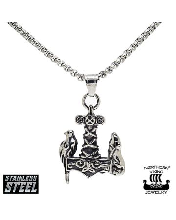 Northern Viking Jewelry Raven Wof Thor's Hammer -kaulakoru NVJRS065