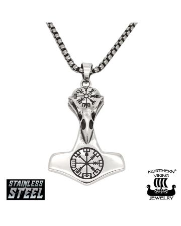 Northern Viking Jewelry Vegvisir Raven Thor's Hammer kaulakoru 60 cm NVJRS126
