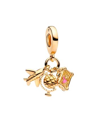 Pandora Airplane, Globe & Suitcase Triple Dangle hela, kullattu 769435C01