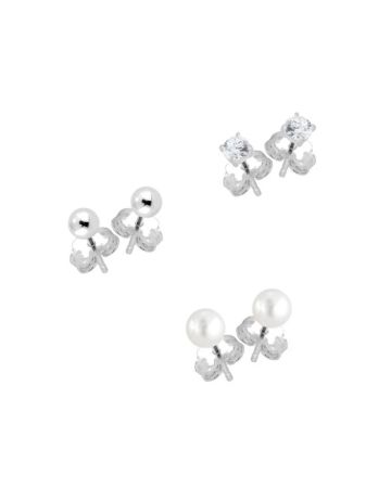 Silberohrringe-Set PEARL-BALL-CZ SET