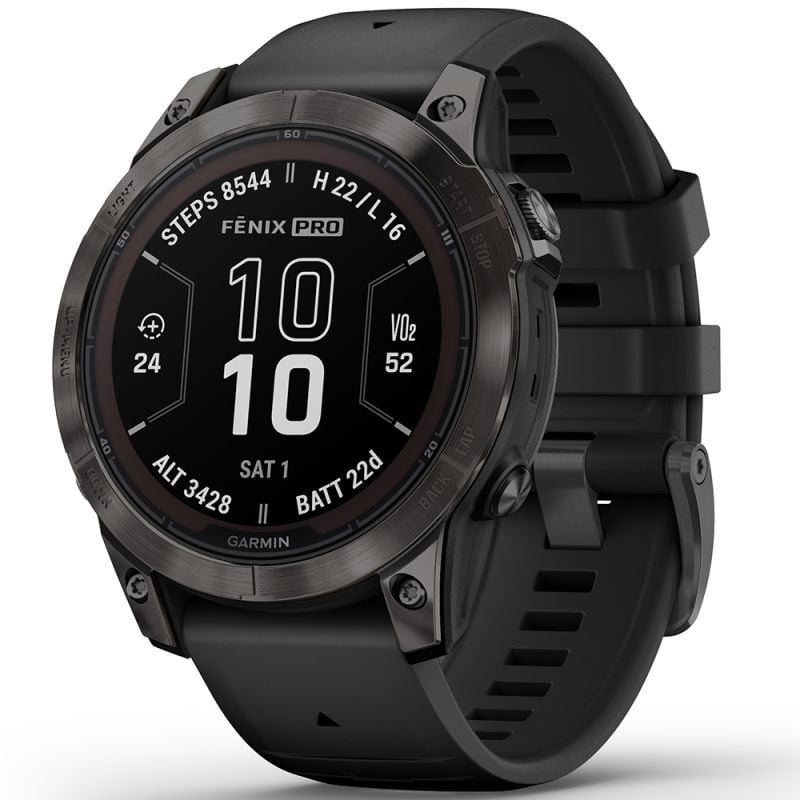 Garmin fēnix 7 Pro - Sapphire Solar Edition Hiilenharmaa DLC-pinnoitettu titaani ja musta ranneke 010-02777-11-1