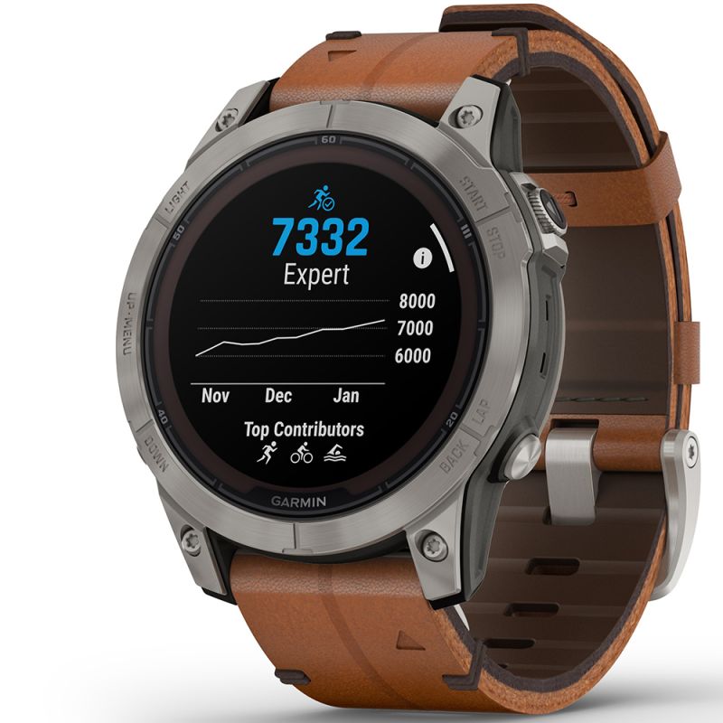 Garmin fēnix 7 Pro - Sapphire Solar Edition Titaani ja kastanjanruskea nahkaranneke 010-02777-30-1