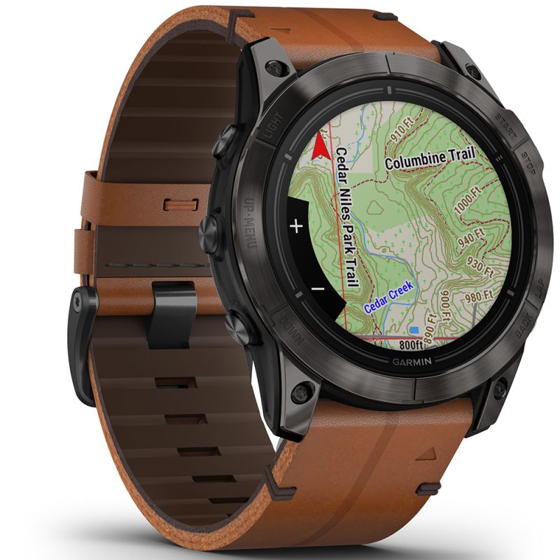 Garmin epix Pro (Gen 2) Sapphire Edition  51 mm Hiilenharmma DLC-pinnoitettu titaani, kastanjanruskea nahkahihna 010-02804-30-0