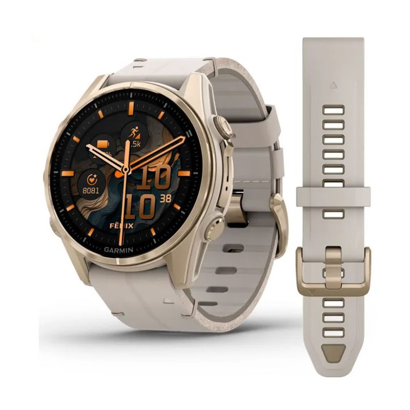 Garmin Fenix 8 Amoled Titanium 43 mm nahka ja silikoni rannekkeella 010-02903-40-1
