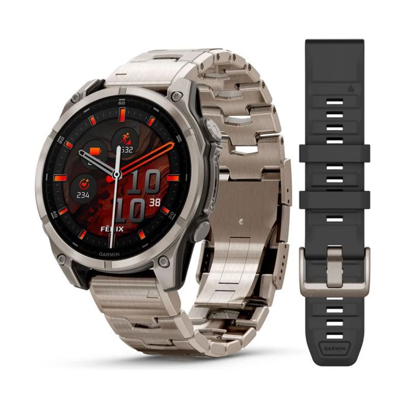 Garmin Fenix 8 Amoled Titanium 47 mm titaani ranneke ja silikoni ranneke 010-02904-40-0