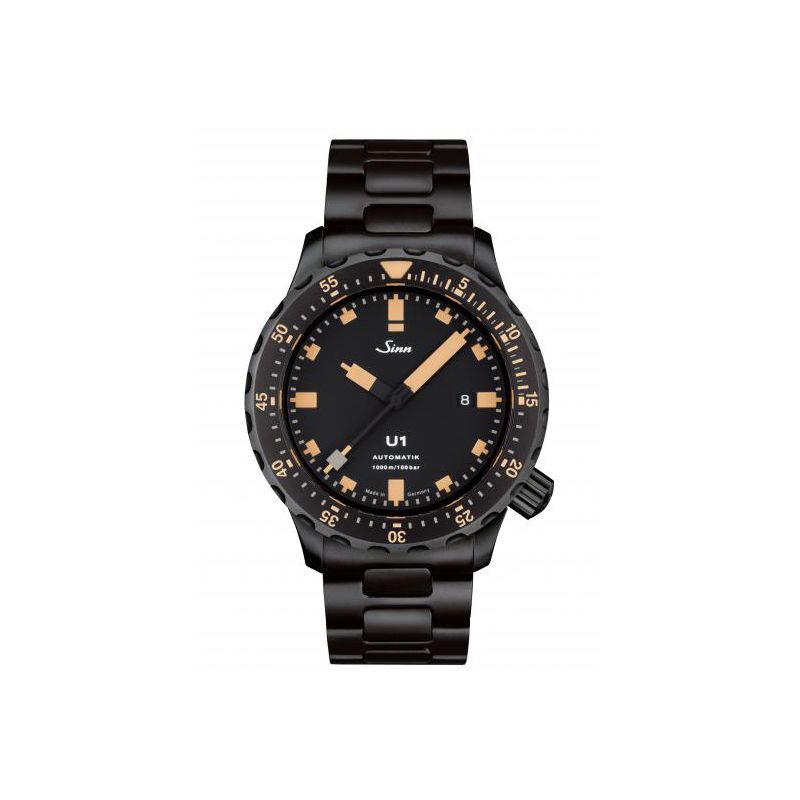 Sinn U1S E Submarine Steel -rannekello / musta teräs 1010.023-1
