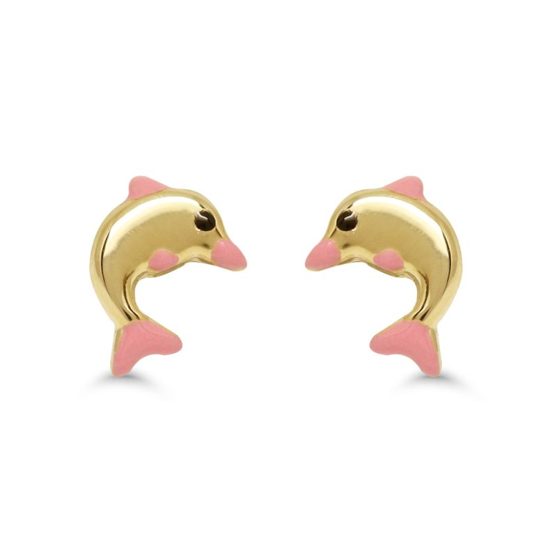 Gold Ohrringe, Delfin 172441pink-1