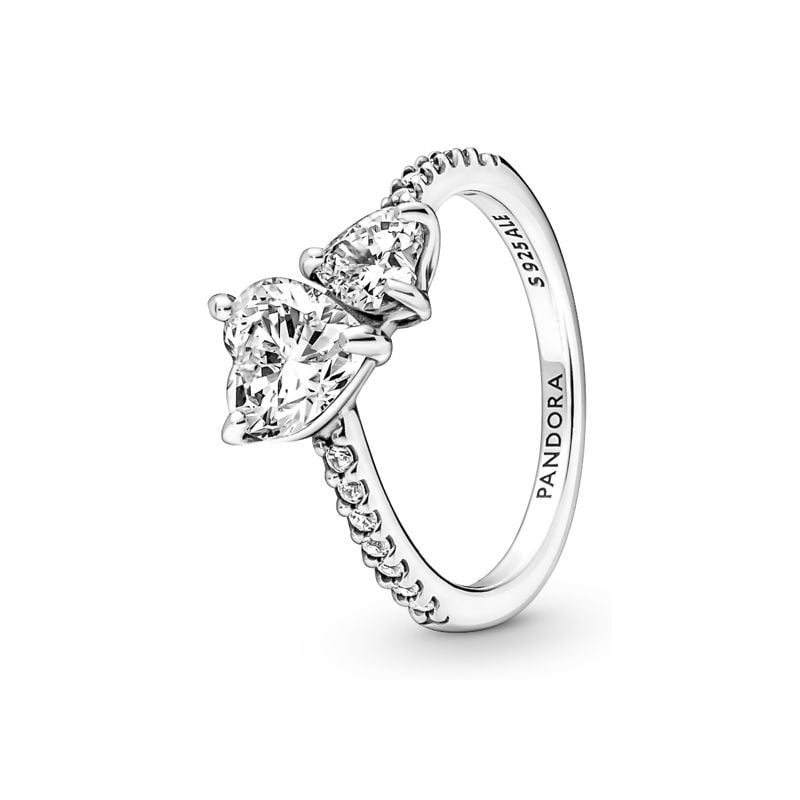 Pandora Double Heart Sparkling sormus 191198C01-18