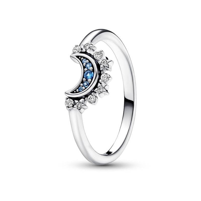 Pandora Celestial Blue Sparkling Moon Ring 192675C01-2