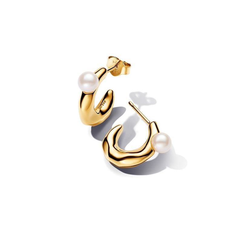 Pandora Treated Freshwater Cultured Pearl & Organically Shaped Hoop korvakorut 263261C01-1