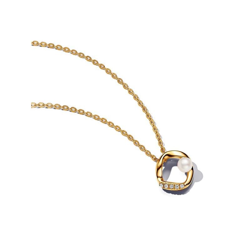 Pandora Organically Shaped Pavé Circle & Treated Freshwater Cultured Pearl Collier kaulakoru 45 cm 363303C01-45-1