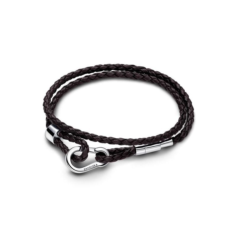 Pandora Moments Brown Braided Double Leather rannekoru 593338C01-D2-1