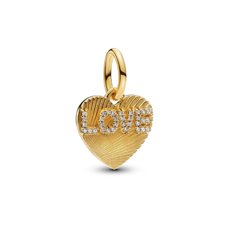 Pandora Engravable Love Heart Gold-Plated Dangle Charme 763604C01-1