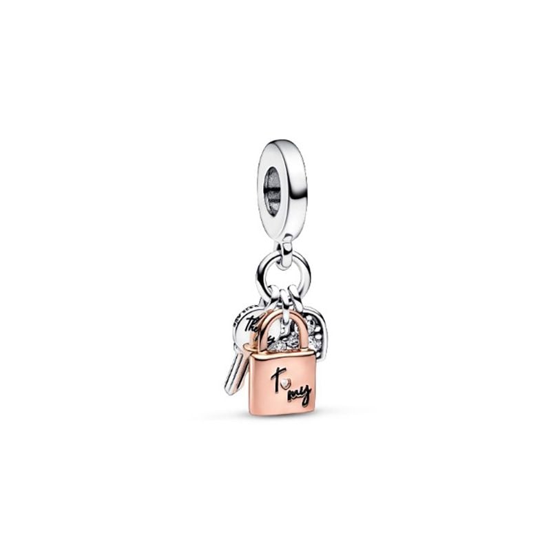 Pandora Two-Tone Key, Padlock & Heart Triple Dangle hela 782506C01-3