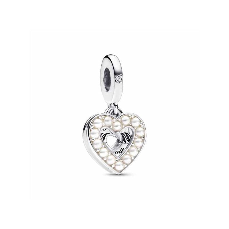 Pandora Pearlescent White Heart Mum Double Dangle 792649C01-1