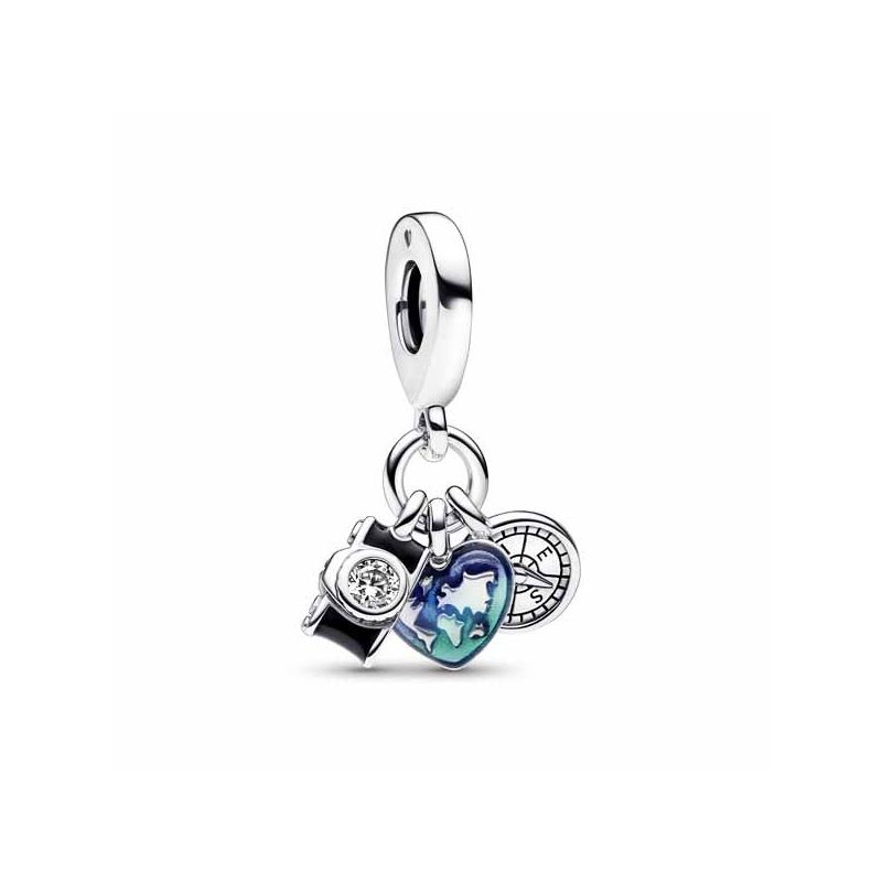 Pandora Camera, Heart and Compass Dangle hela 792703C01-1