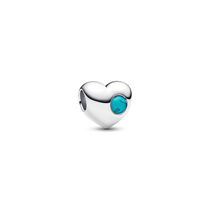 Pandora Engravable Turquoise Blue Stone Heart Charm, Dezember 794161C12