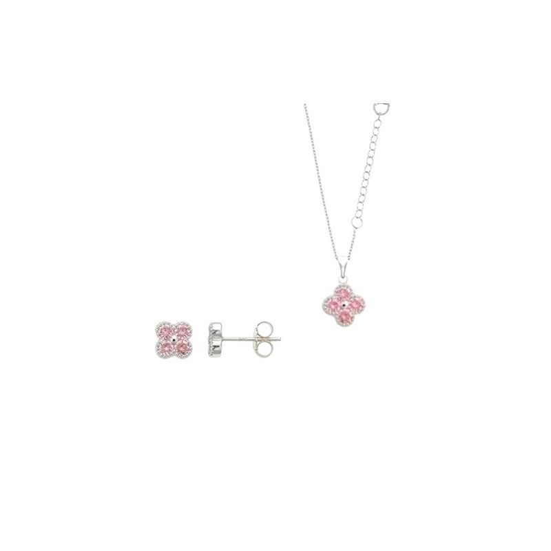 Silberschmuckset, hellrosa Blume